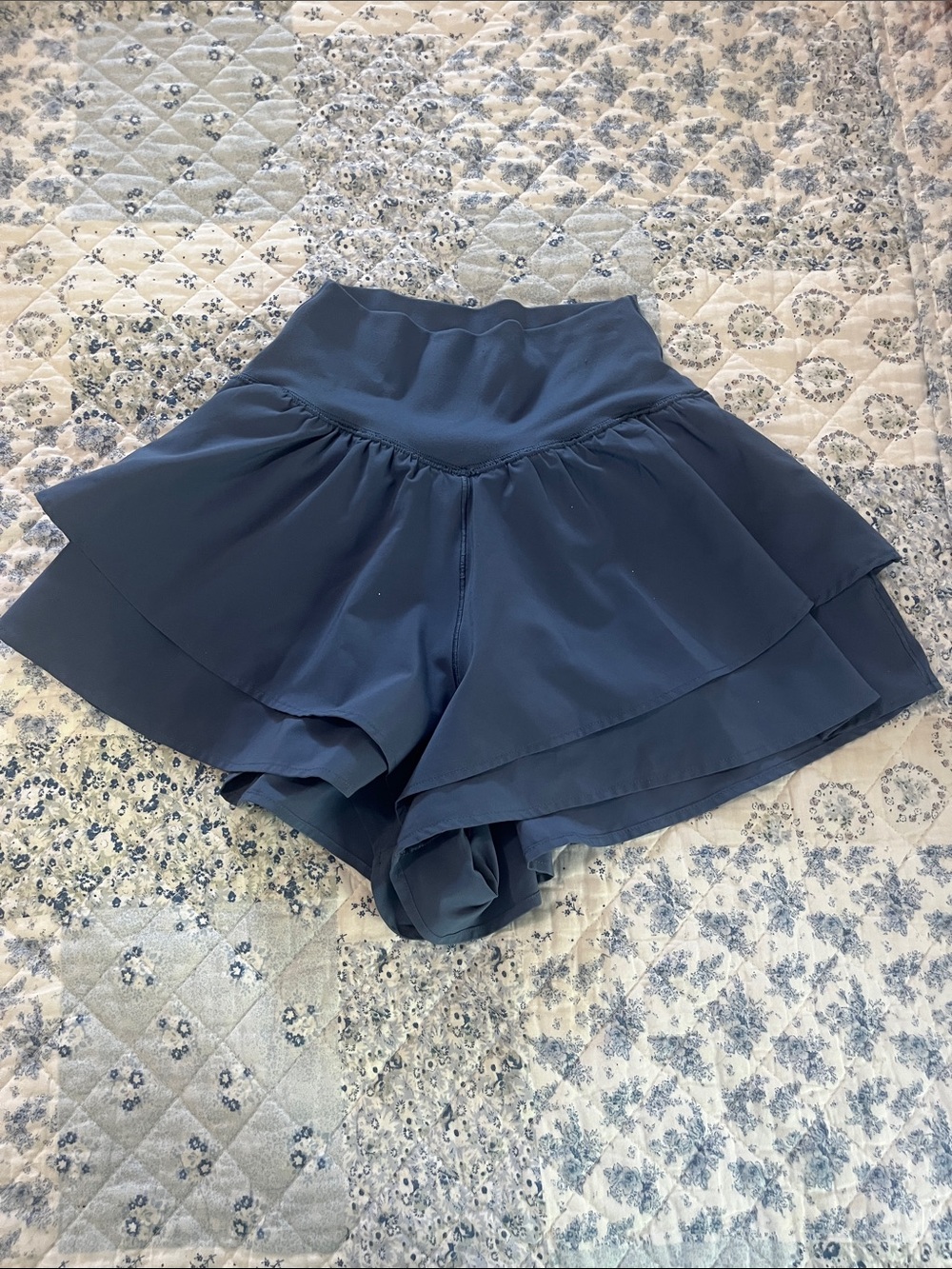 aerie Navy Layered Ruffle Athletic Shorts